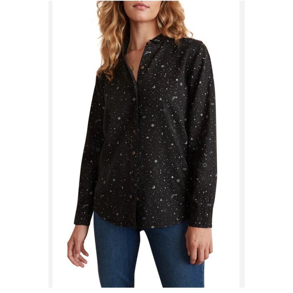Marine Layer Rebekah Relaxed Button Up Shirt S Black Celestial Star Astrology